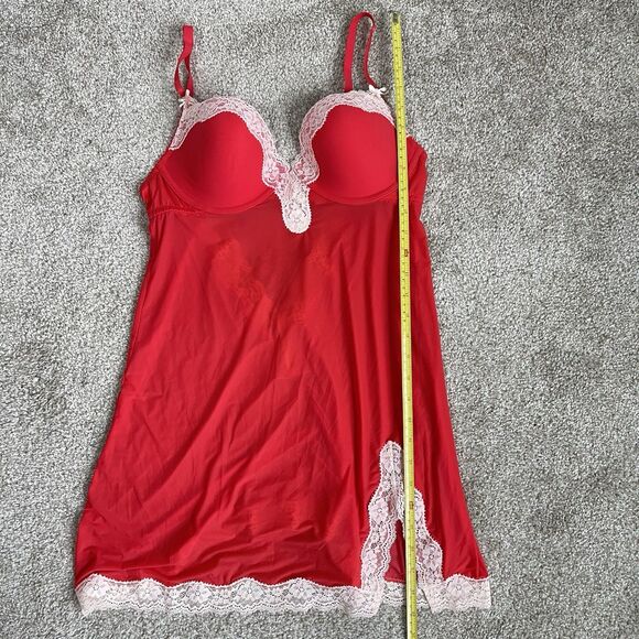 Victoria's Secret Red Padded Underwire 36C Babydoll Chemise Slip Dress Lace Trim - Picture 12 of 15